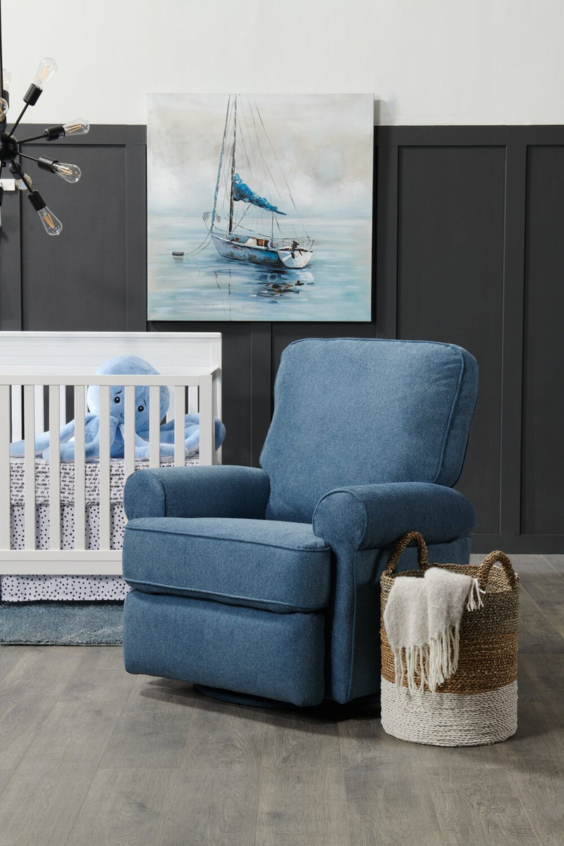 Bevin Chenille Swivel Glider Recliner Blue The Brick