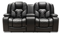 Axel Leather-Look Fabric Power Reclining Loveseat with Power Headrest - Black 