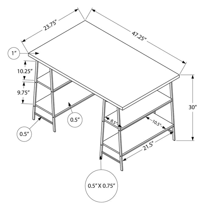 Jonnie 47.25\" Office Desk with Sawhorse-style Legs - Black Marble-Look