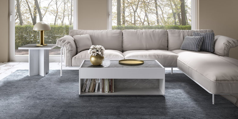 Marla 23.6\" Modern End Table - White and Grey with Marble Look