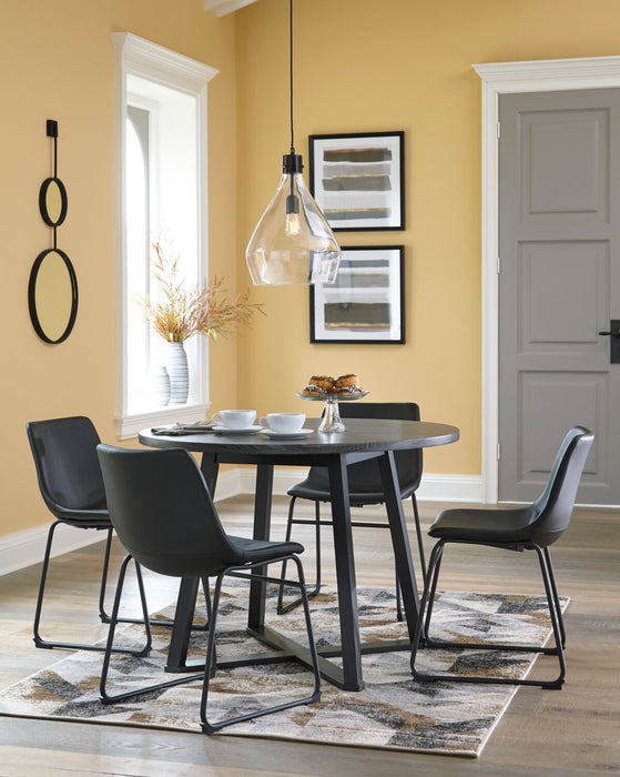 Cole Dining Table, Metal, Melamine, Geometricl Base, 42\"W Round - Grey
