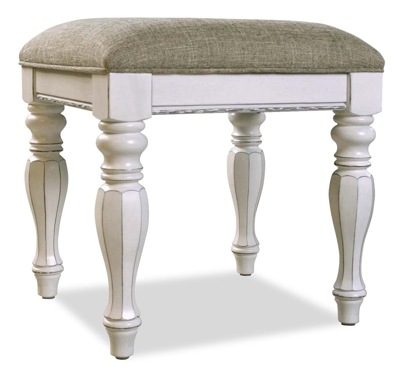 Grace Vanity Stool with Storage, 19"H, wooden Antique White The Brick