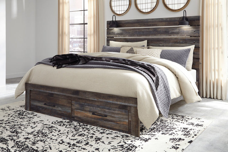 Abby Storage Bed with LED Light & USB Ports, Brown - King Size