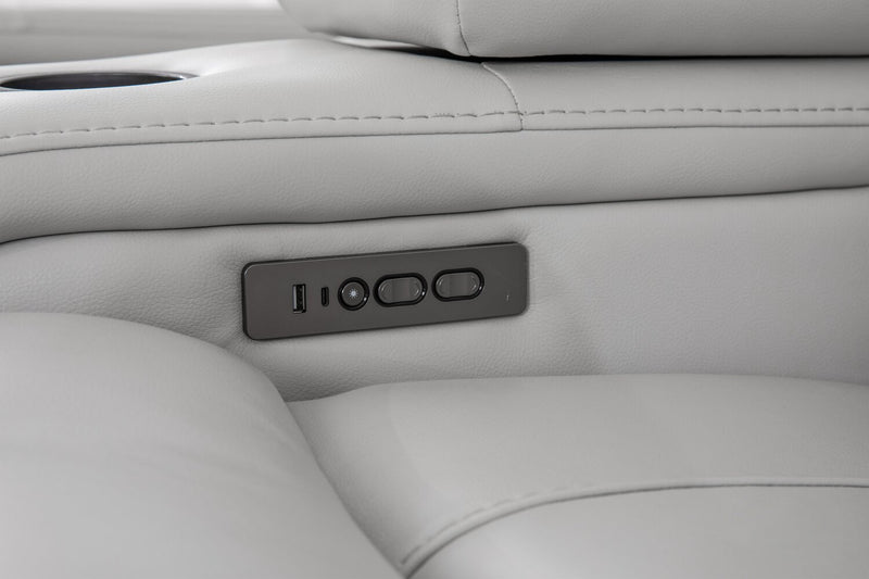 Cinema 79.6\" Leather-Look Fabric Power Reclining Home Theatre Seating with Two Seats - Cosmic Fog Grey