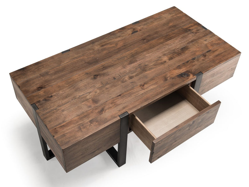 Manchester 54\" Modern Sofa Table with Storage and Shelf - Brown Wood with Iron Base