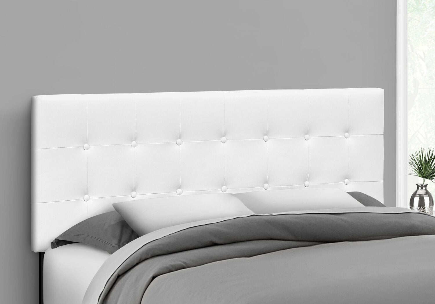 Estel Upholstered Headboard in White Vegan Leather Fabric Button T. The Brick