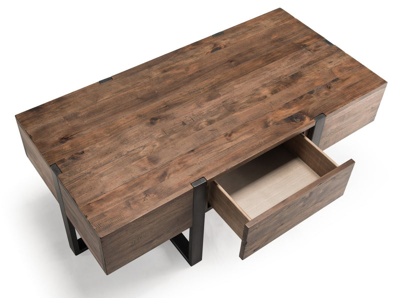 Manchester 54\" Rustic Coffee Table with Storage - Brown Wood with Iron Base