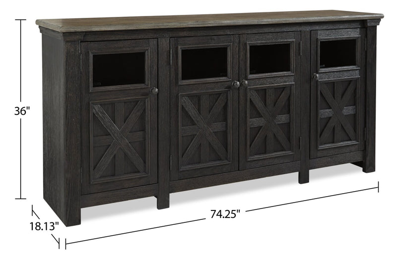 Tyler Creek 74\" Traditional TV Stand with Storage and Cable Management for TVs up to 85\"- Black Grey