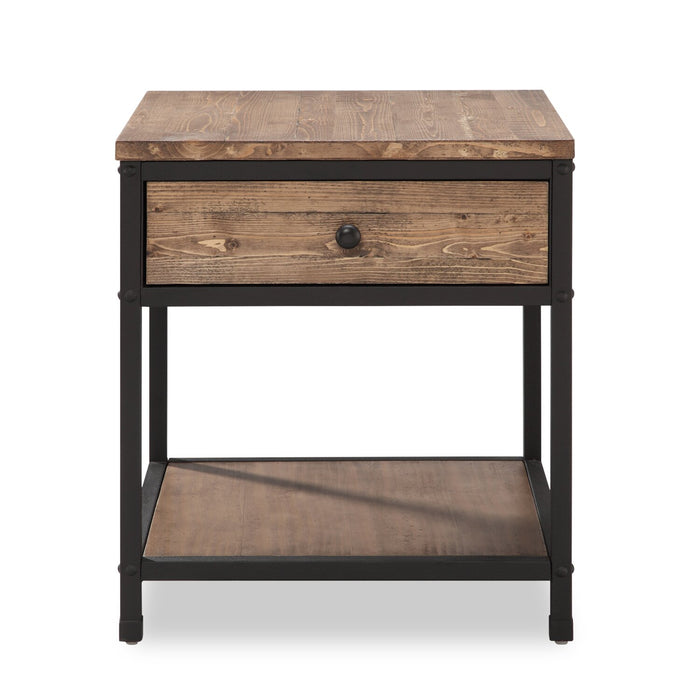 Giana 22\" Rustic End Table with Storage and Shelf - Brown Weathered Pine with Black Metal Frame