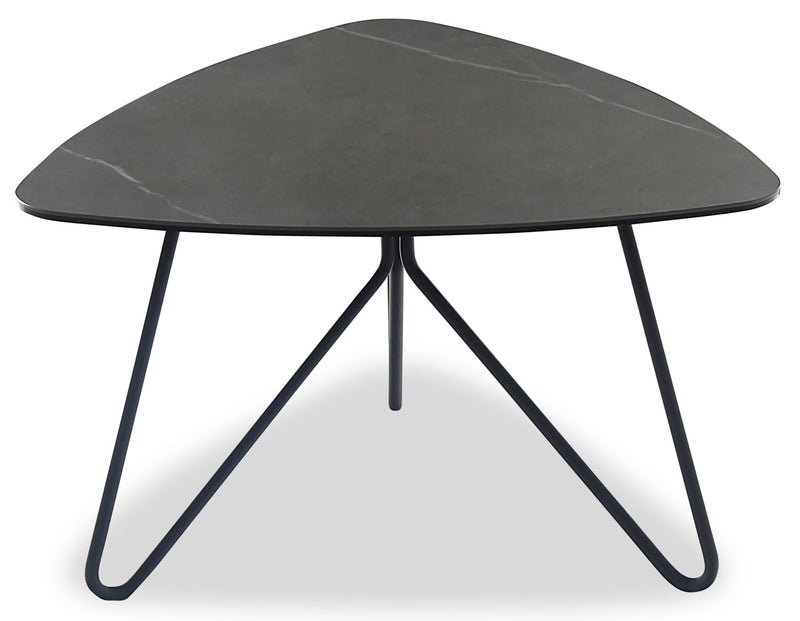 Hamilton 29.72\" Modern Triangular End Table - Grey Marble Look Top with Black Metal Legs