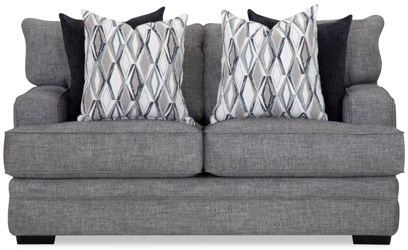 Roland Linen-Look Fabric Loveseat - Grey - Contemporary style Loveseat in Grey Plywood, Solid Hardwoods