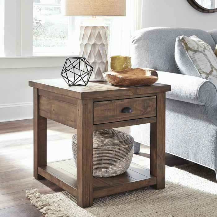 Stratton 24\" Rustic End Table with Storage and Shelf - Dark Brown Pine