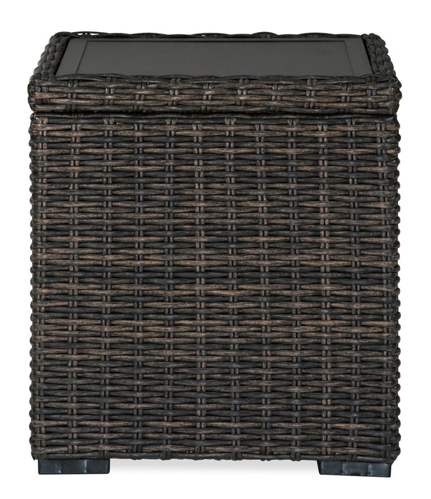 Hilo Outdoor Patio End Table - 20\"W, Resin Wicker & Aluminum Frame, UV & Weather Resistant - Brown