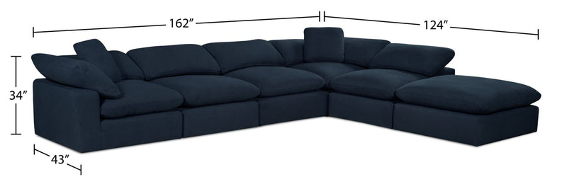 Eclipse Modular 6-Piece Linen-Look Fabric Pit Sofa Sectional with Reversible Feather Down Cushions - Navy Blue