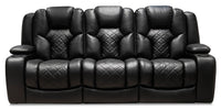Axel Leather-Look Fabric Power Reclining Sofa with Power Headrest - Black 