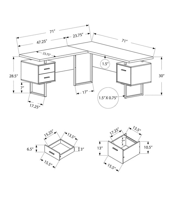 Marnie Reversible 71\" L-Shaped Corner Office Desk with 3-Drawers - Light Brown