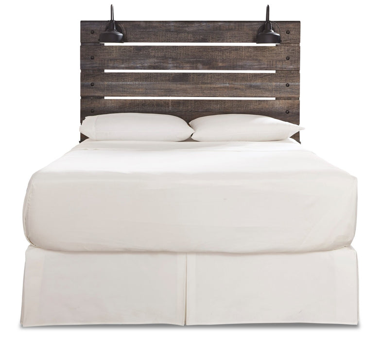 Abby Panel Headboard with LED Light & USB Ports, Brown - Queen Size