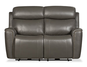 Quincy Genuine Leather Reclining Loveseat - Grey