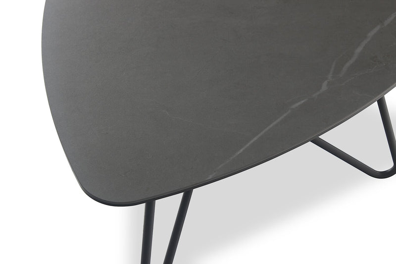 Hamilton 29.72\" Modern Triangular End Table - Grey Marble Look Top with Black Metal Legs