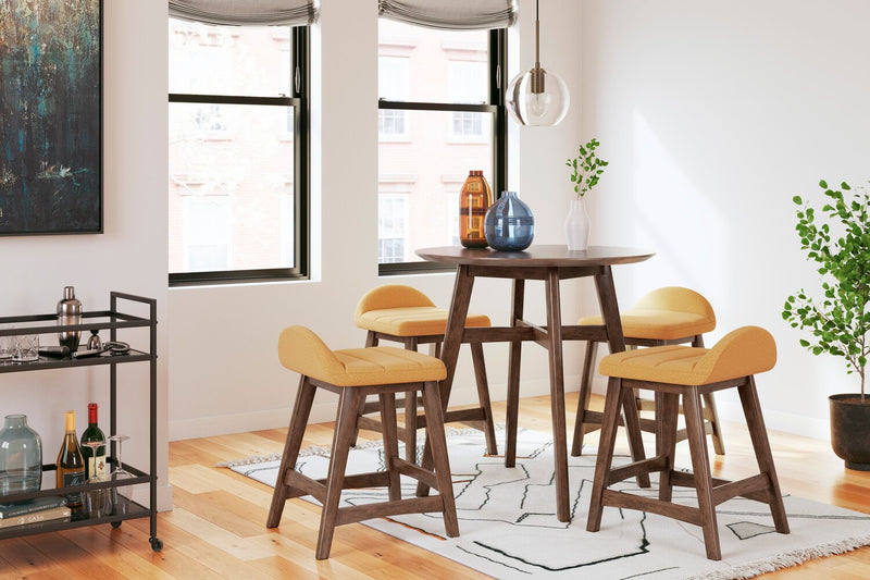 Jovi Counter-Height Stool with Linen-Look Fabric, Wood - Mustard