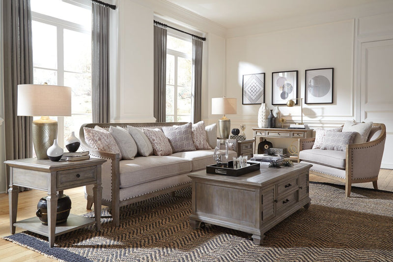 Lancaster 50\" Traditional Sofa Table with Storage and Shelf - Grey and Bronze Pine