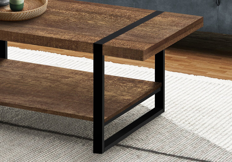 Ennis 47.25\" Rustic Coffee Table with Shelf - Brown and Black with Metal Legs