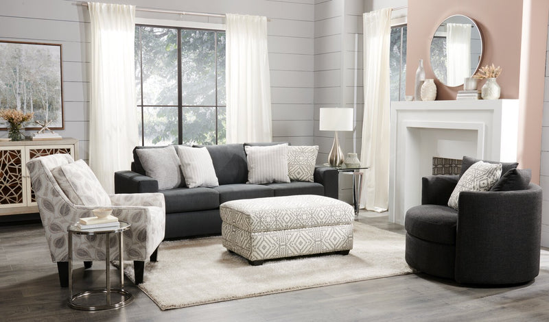 Made in Canada Customizable Sofa Lab Track 85\" Linen-Look Fabric Sofa with Track Arms - Pax Pepper Grey