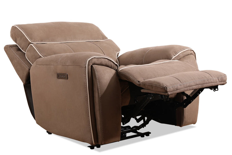 Cindy Crawford Home Newport 43\" Faux Suede Power Reclining Chair with Power Headrest - Taupe