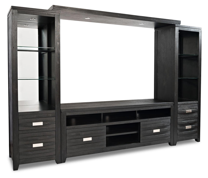 Bronx 4-Piece Entertainment Centre with 70" TV Opening - Charcoal - Contemporary style Wall Unit in Charcoal Acacia