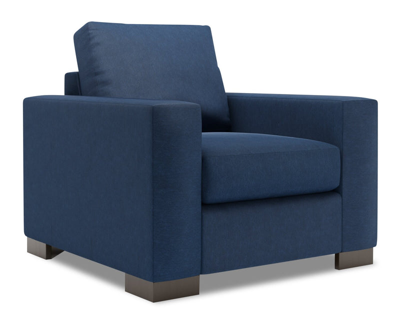 Made in Canada Sofa Lab Customizable Track 38\" Linen-Look Fabric Chair with Track Arms - Pax Navy Blue