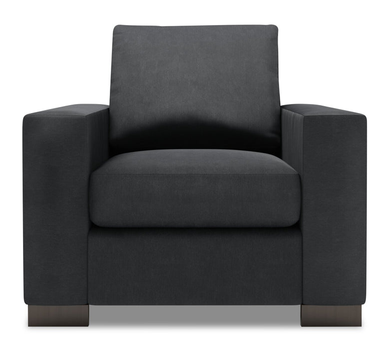 Made in Canada Sofa Lab Customizable Track 38\" Linen-Look Fabric Chair with Track Arms - Pax Pepper Grey