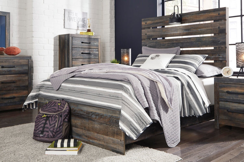 Abby Panel Headboard with LED Light & USB Ports, Brown - Full Size