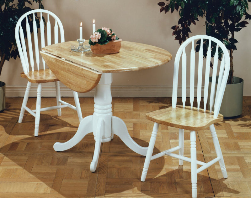 Hana Drop-Leaf Dining Table, Wood, Pedestal Base, 40\"W - Two-Tone White & Natural