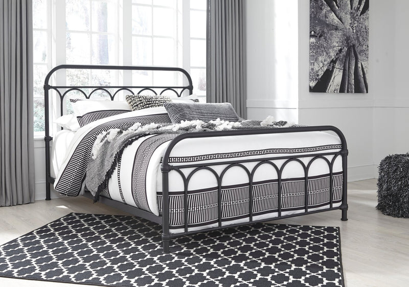 Nora Metal Bed with Headboard & Frame, Black - Queen Size