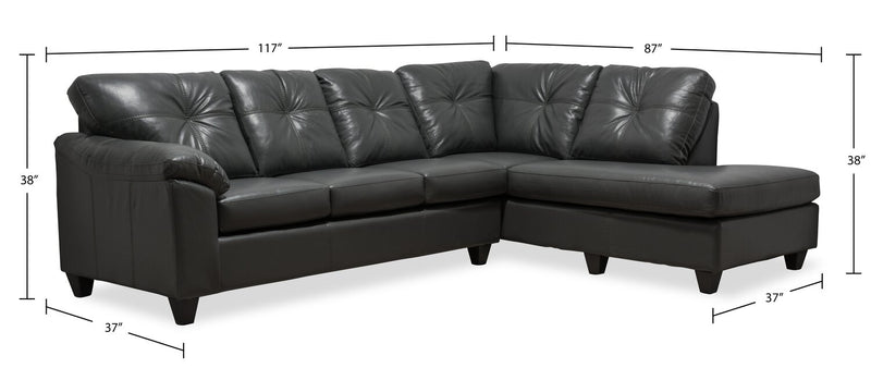 Made in Canada Addison 2-Piece Right-Facing Leather-Look Fabric Sectional with Removable Seat Cushions - Grey
