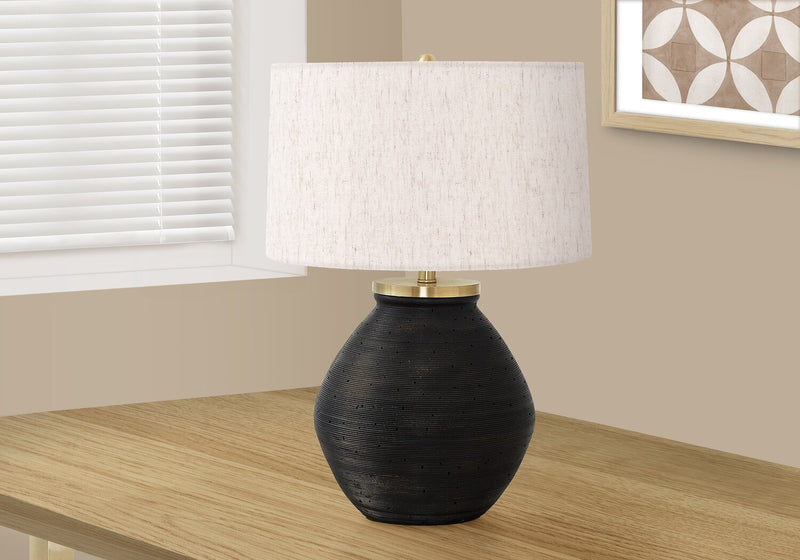 25\" Black Concrete with Gold Accent Table Lamp