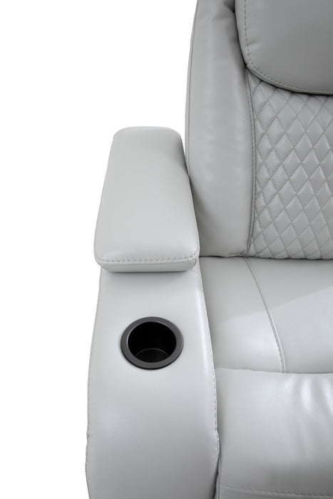Cinema 79.6\" Leather-Look Fabric Power Reclining Home Theatre Seating with Two Seats - Cosmic Fog Grey