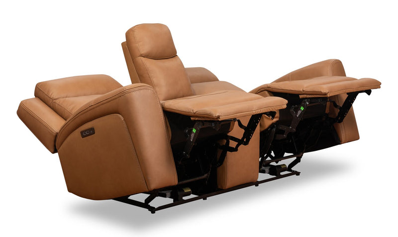 Scott Living Prescott 79\" Genuine Leather Power Reclining Loveseat with Power Headrests - Butternut Brown
