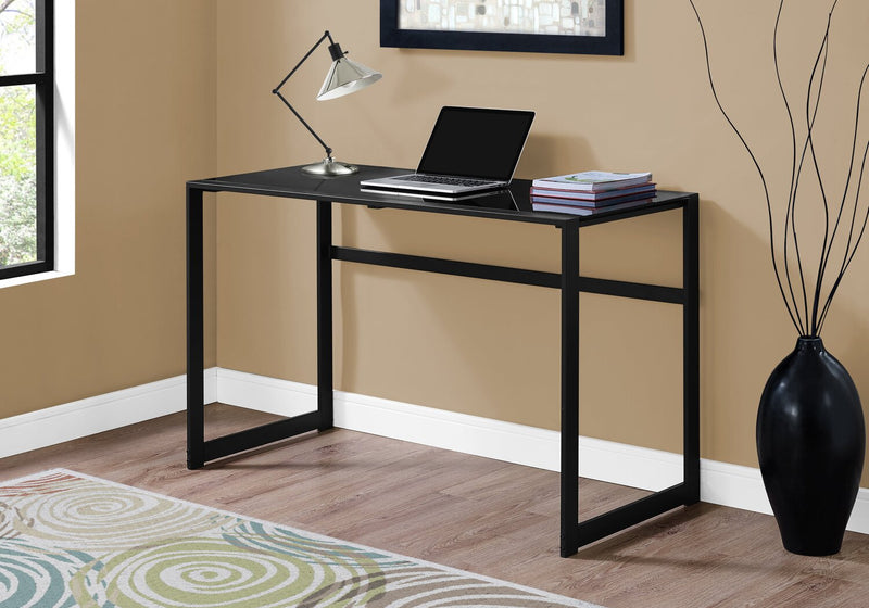 Kyle 48\" Glass-Top Office Desk - Black