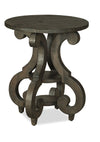 Bellamy 22\" Traditional Round End Table with Shelf - Dark Brown Pine with Scroll Design Wood Base