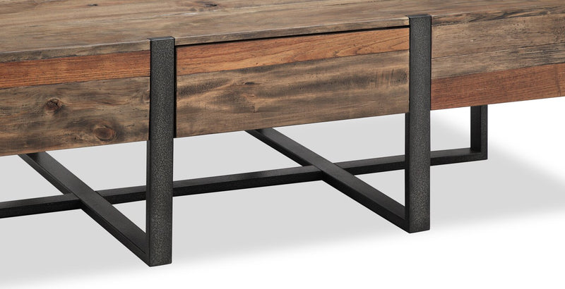 Manchester 54\" Rustic Coffee Table with Storage - Brown Wood with Iron Base