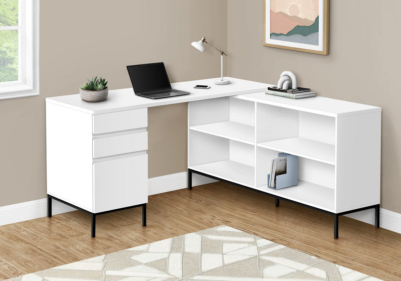 Sean 60\" L-Shaped Office Desk with 3-Drawers & 4 Cubbies - White