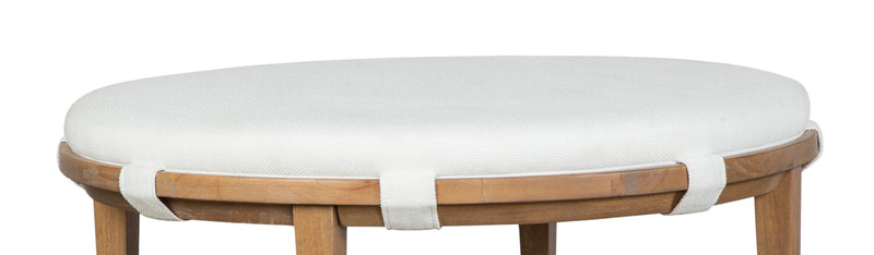 Rhett 38\" Modern Round Coffee Table with Shelf and Casters - Light Brown Wood with White Cushion