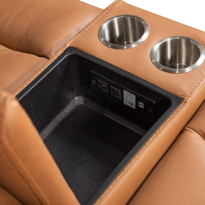Scott Living Prescott 79\" Genuine Leather Power Reclining Loveseat with Power Headrests - Butternut Brown