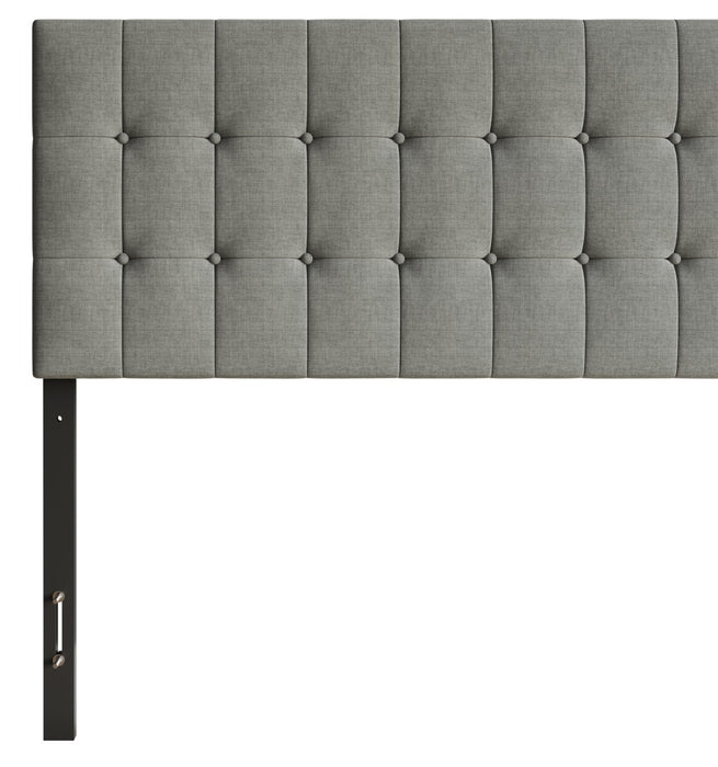 Ellis Upholstered Headboard in Grey Fabric, Button Tufted - Queen Size