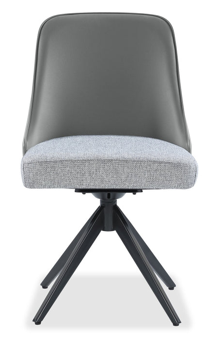 Bari Dining Chair with Vegan-Leather & Linen-Look Fabric, Swivel-Seat, Metal - Grey