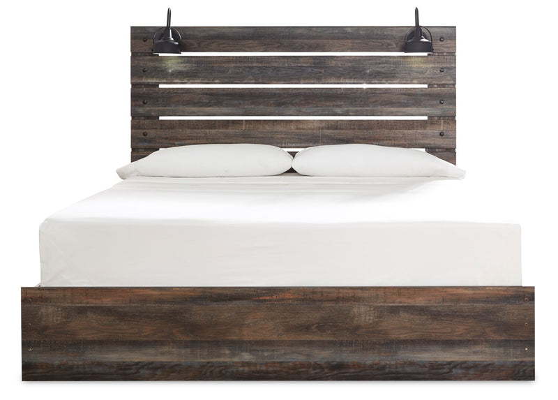 Abby Platform Side Storage Bed with LED Lights & USB Ports, Brown - King Size
