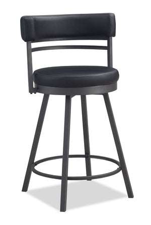 Mila Barstool with Swivel Seat Vegan Leather Fabric Metal Grey The Brick