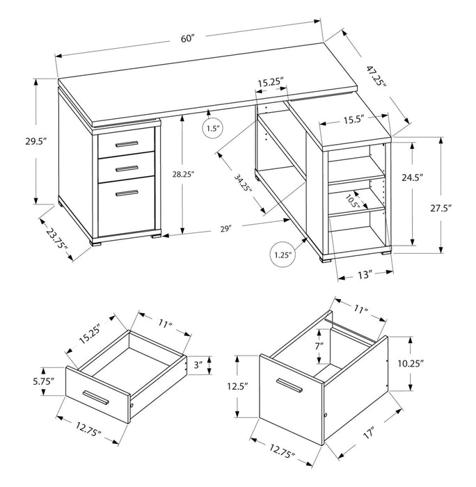 Rickey 60\" L-Shaped Corner Office Desk with 3-Drawers & Shelving - White