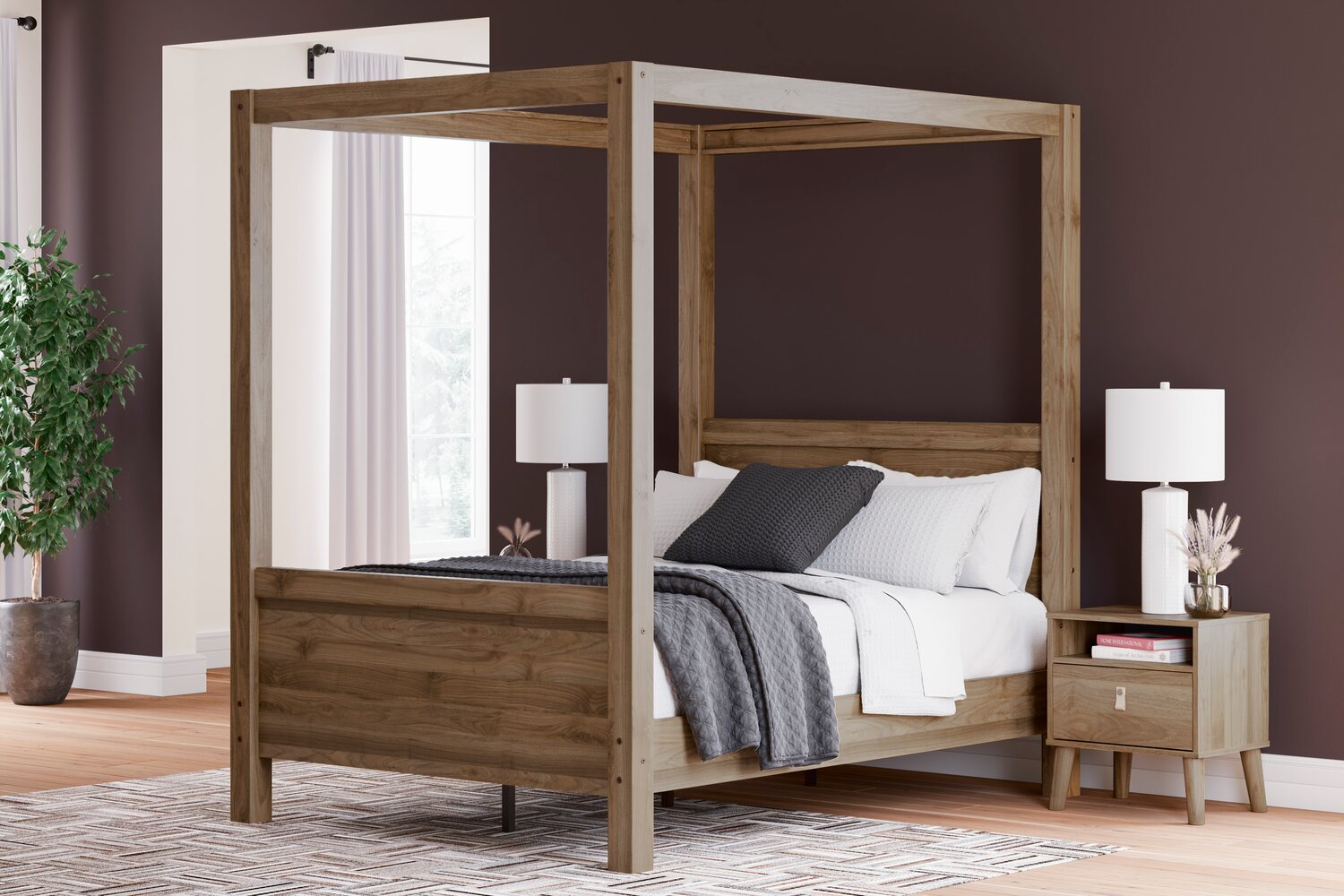 Mavi Canopy Platform Bed with Headboard Frame Posts Mid Century. The Brick